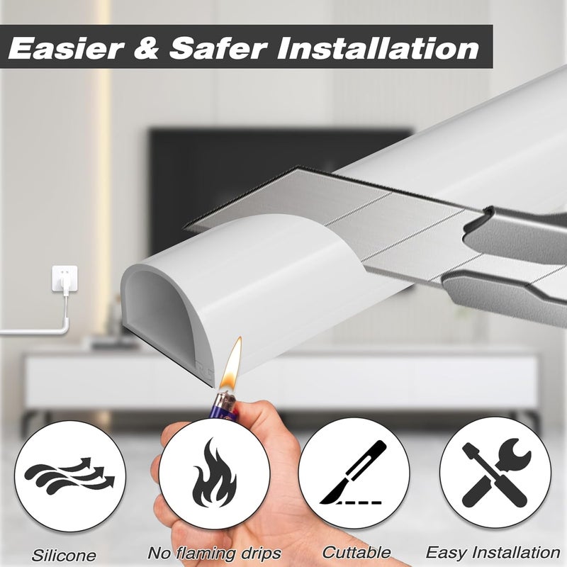 Conwang 39" Silicone Cord Hider for Wall Mount TV,Self-Adhesive Cable Hider for 1 Cord(1/4" Diameter),Cable Management Under Desk,Cord Organizer,Cable Raceway Home & Office Trim,Cord Concealer Channel,White - Image 5